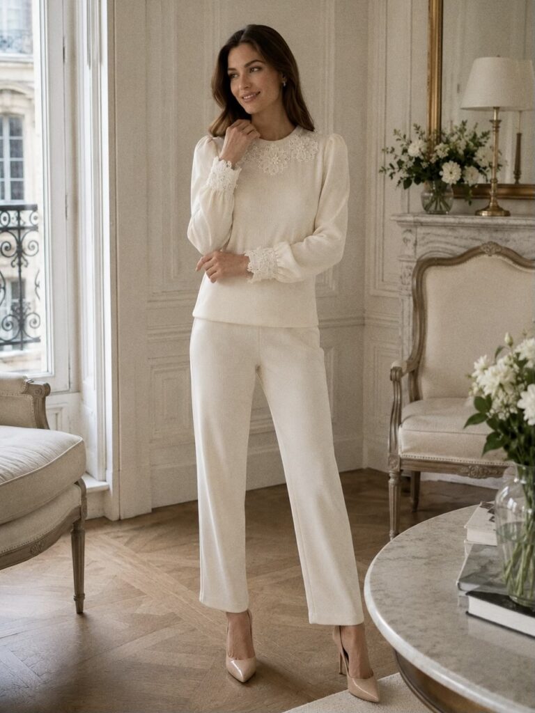 Calça Kira em veludo cotelê na cor off white